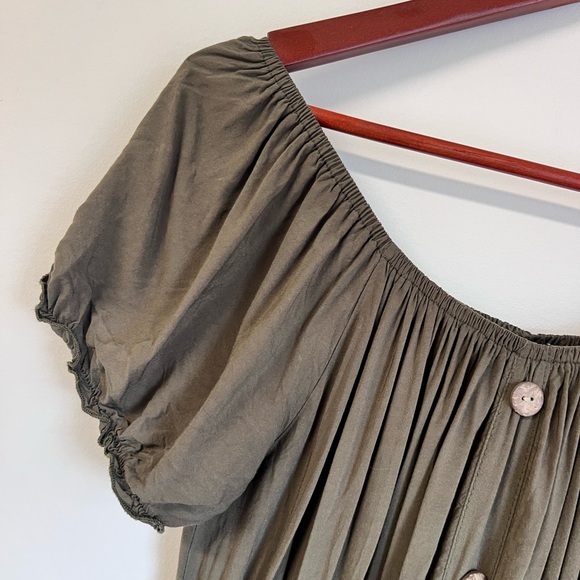 Leana Mode Olive Smocked Button-Down Maxi Dress - Size O/S Boho Chic - Picture 8 of 9